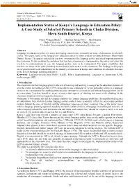 Implementation Status of Kenya's Language in Education Policy