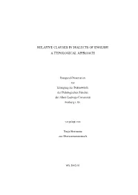 Relative Clauses in Dialects of English. a Typological Approach