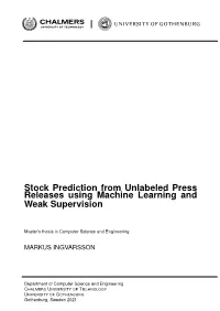 Stock Prediction from Unlabeled Press Releases Using Machine Learning and Weak Supervision