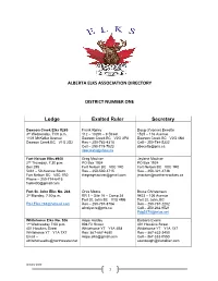 Alberta Elks Association Directory District Number
