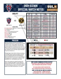 Indy Eleven Official Match Notes