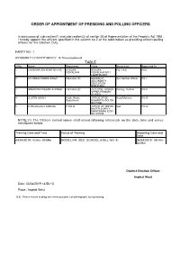 Order of Appointment of Presiding and Polling Officers Table