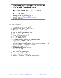 Acceptance and Commitment Therapy (ACT) ADVANCED Workshop Handout