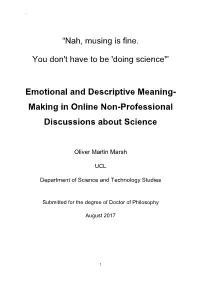 Emotional and Descriptive Meaning- Making in Online Non-Professional Discussions About Science