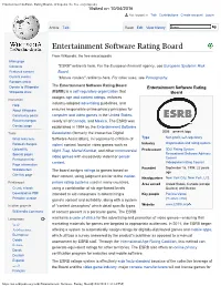 Entertainment Software Rating Board - Wikipedia, the Free Encyclopedia Visited on 10/04/2016 Not Logged in Talk Contributions Create Account Log In