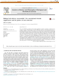 Pre-Conceptional Vitamin Supplements and the Politics of Risk Reduction Q