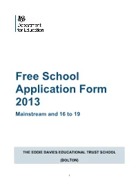Free School Application Form 2013 Mainstream and 16 to 19