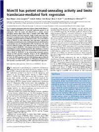 Mcm10 Has Potent Strand-Annealing Activity and Limits Translocase-Mediated Fork Regression