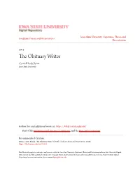 The Obituary Writer Corrie Rhoda Byrne Iowa State University
