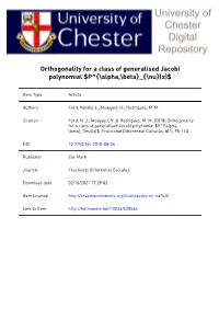 (X) 1. Introduction Orthogonal Families of Polynomial Are Impo