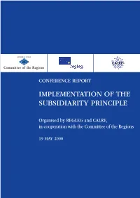 Implementation of the Subsidiarity Principle