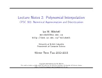 Polynomial Interpolation CPSC 303: Numerical Approximation and Discretization