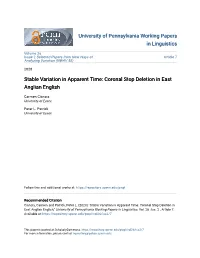 Stable Variation in Apparent Time: Coronal Stop Deletion in East Anglian English