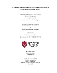 A Critical Study of Students Financial Issues in Higher Education in India