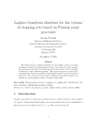 Laplace Transform Identities for the Volume of Stopping Sets Based on Poisson Point Processes