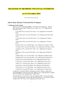 REGISTER of MEMBERS' FINANCIAL INTERESTS As at 9