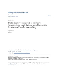 The Regulatory Framework of Executive Remuneration: Contributions from Shareholder Activism and Board Accountability Jingchen Zhao