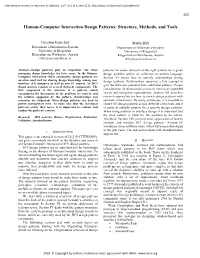 Human-Computer Interaction Design Patterns: Structure, Methods, and Tools