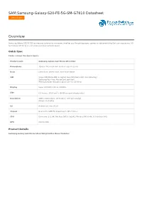 SAM:Samsung-Galaxy-S20-FE-5G-SM-G7810 Datasheet Overview