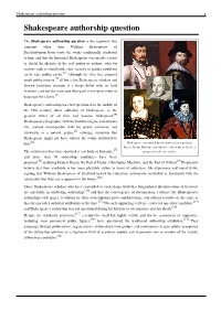 Shakespeare Authorship Question 1 Shakespeare Authorship Question