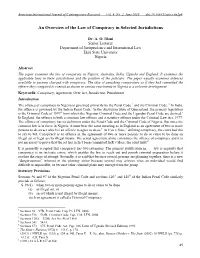 An Overview of the Law of Conspiracy in Selected Jurisdictions