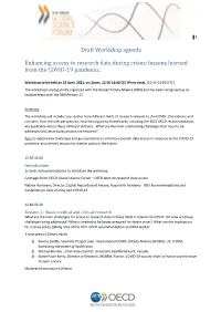 Draft Workshop Agenda Enhancing Access to Research Data During Crises: Lessons Learned from the COVID-19 Pandemic