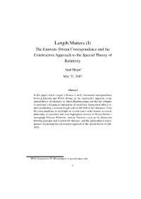 Length Matters (I) the Einstein–Swann Correspondence and the Constructive Approach to the Special Theory of Relativity