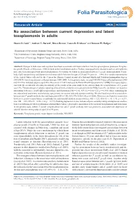 No Association Between Current Depression and Latent Toxoplasmosis in Adults