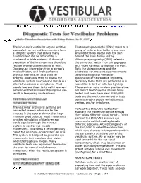 Diagnostic Tests for Vestibular Problems
