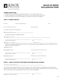 Major Or Minor Declaration Form Office of the Registrar