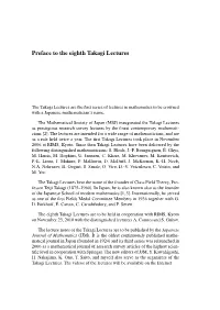 Preface to the Eighth Takagi Lectures