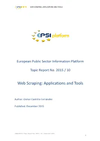 Web Scraping, Applications and Tools