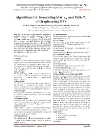 Algorithms for Generating Star and Path of Graphs Using BFS Dr