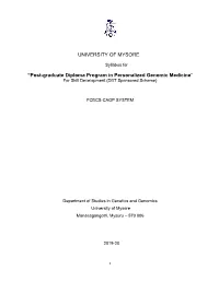 Post-Graduate Diploma Program in Personalized Genomic Medicine” for Skill Development (DBT Sponsored Scheme)