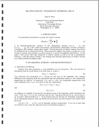 Relative Entropy, Probabilistic Inference and AI