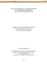 A Truth Universally Acknowledged?: (Post)Feminist Rewritings of Austen‘S Marriage Plot