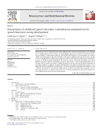 Neural Bases of Childhood Speech Disorders: Lateralization and Plasticity for Speech Functions During Development