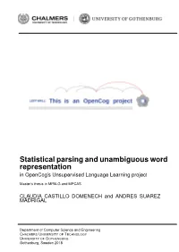 Statistical Parsing and Unambiguous Word Representation in Opencog’S Unsupervised Language Learning Project
