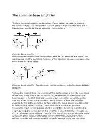 The Common Base Amplifier