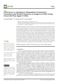 Differences in Astringency Subqualities Evaluated by Consumers and Trained Assessors on Sangiovese Wine Using Check-All-That-Apply (CATA)