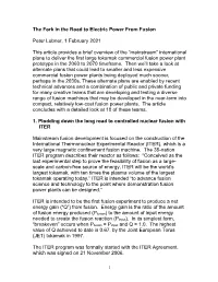The Fork in the Road to Electric Power from Fusion Peter Lobner, 1