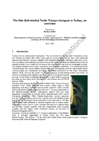 The Nile Soft-Shelled Turtle Trionyx Triunguis in Turkey, an Overview