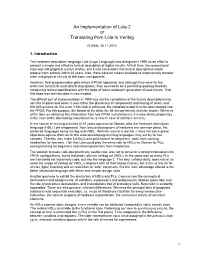 An Implementation of Lola-2 Or Translating from Lola to Verilog