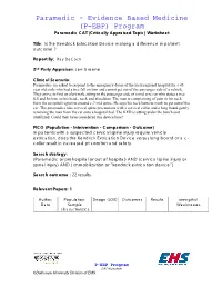 Paramedic - Evidence Based Medicine (P-EBP) Program Paramedic CAT (Critically Appraised Topic) Worksheet