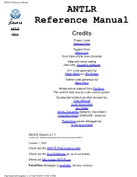 ANTLR Reference Manual ANTLR Reference Manual ANTLR Jguru Credits Project Lead Terence Parr