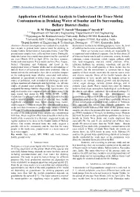 Application of Statistical Analysis to Understand the Trace Metal Contamination in Drinking Water of Sandur and Its Surrounding, Bellary District (India) D