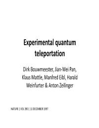 Experimental Quantum Teleportation