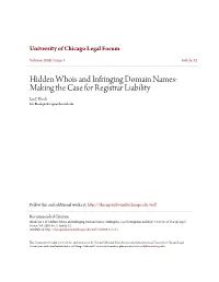 Hidden Whois and Infringing Domain Names: Making the Case for Registrar Liability Ian J