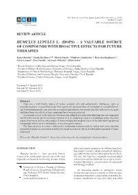 Humulus Lupulus L. (Hops) – a Valuable Source of Compounds with Bioactive Effects for Future Therapies