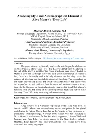 Analysing Style and Autobiographical Element in Alice Munro’S “Dear Life”